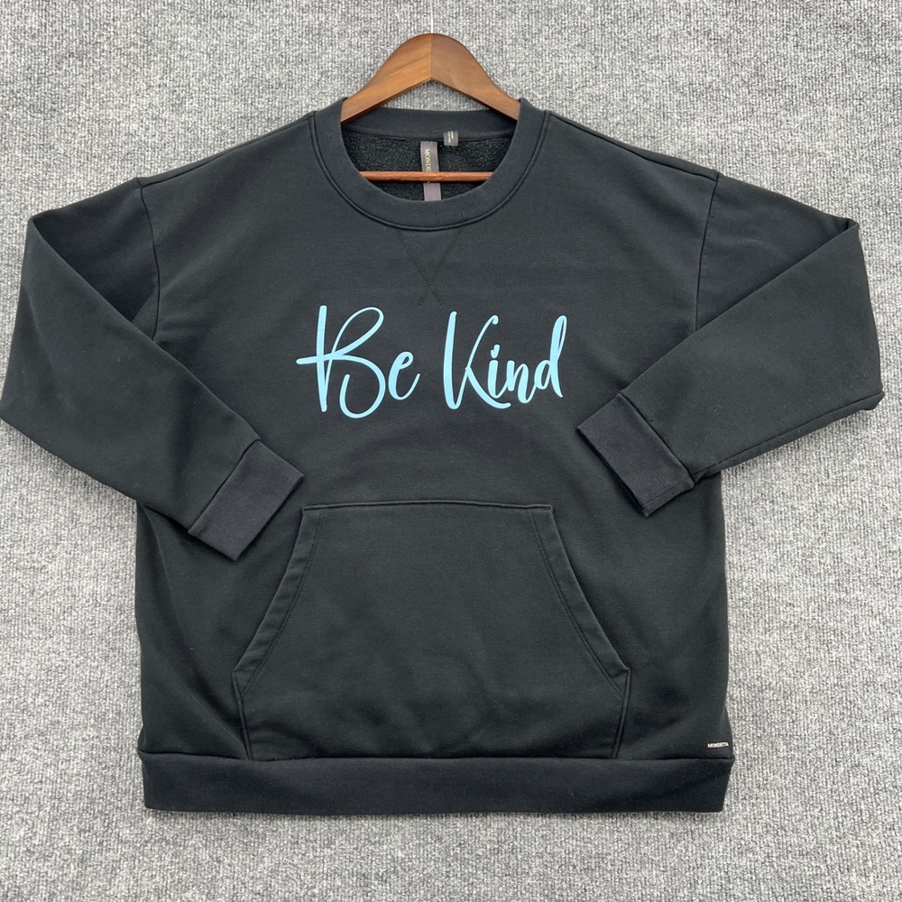 Mondetta Be Kind Sweatshirt Womens XL Black Graphic Pocket Pullover Lounge Cozy